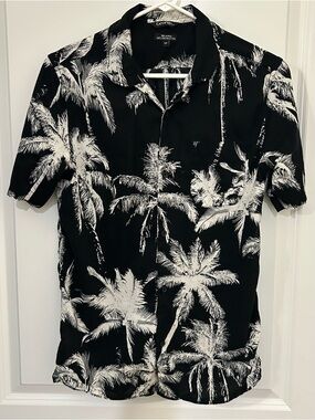 George Women’s Hawaiian Shirt Palm Tree AOP Petite S Beach Resort Black White